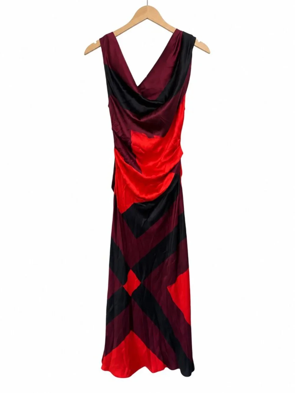 STAUD Phare One-Shoulder Silk Midi Dress Ruby Prism Size 6